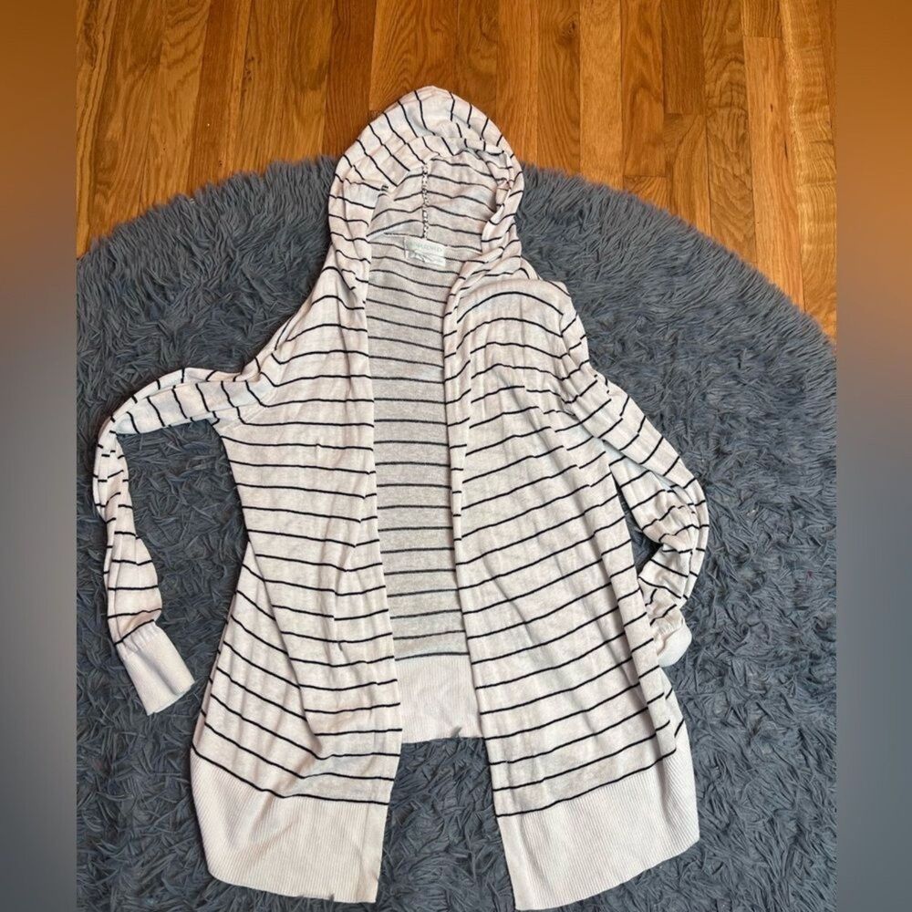 Cynthia Rowley White Black Linen Blend Hooded Cardigan Size M